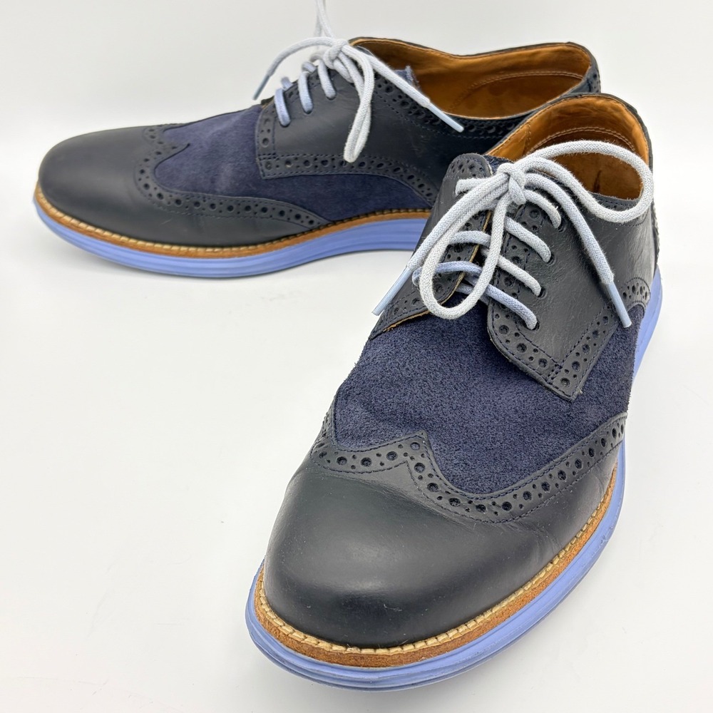 Cole Haan LunarGrand Navy Leather Suede Wingtip Oxfords M9 Blokecore Tech Soles - Picture 4 of 10